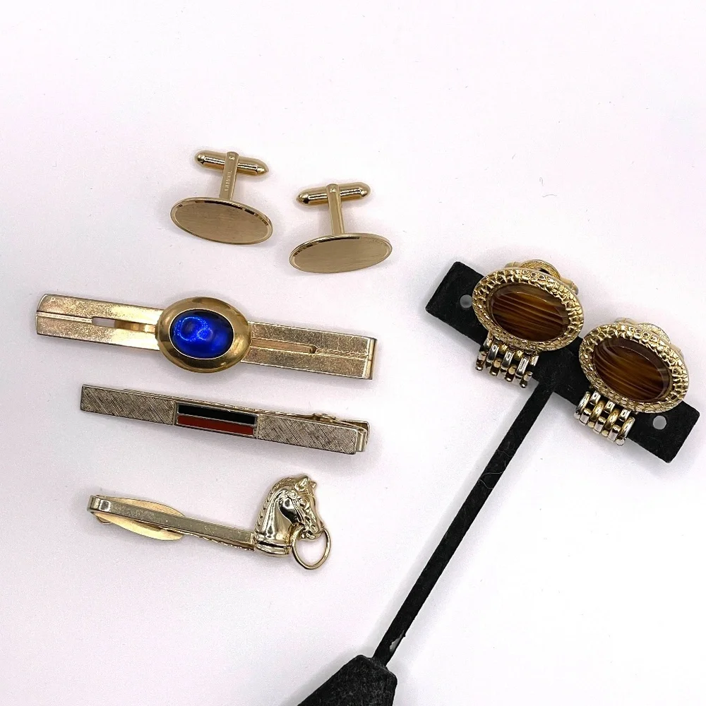 Vintage Signed Lot Tie Bars Cufflinks Hickok Dante LaMode Anson